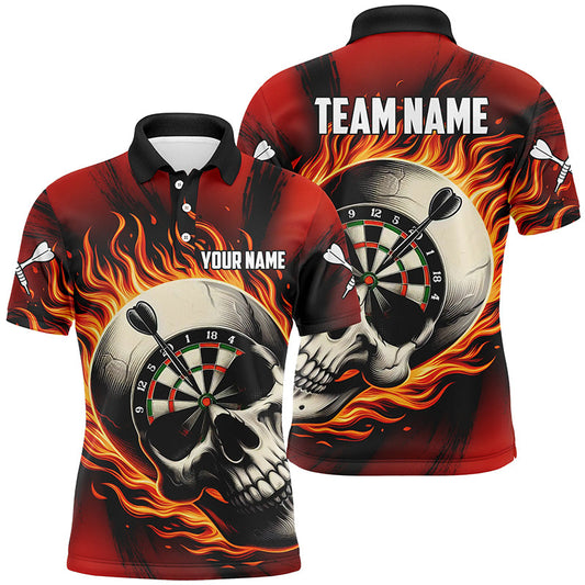 Individuelles Brennendes Dart Totenkopf Herren Poloshirt, Dart Shirts Für Team Dart Trikot Rot TDM1220