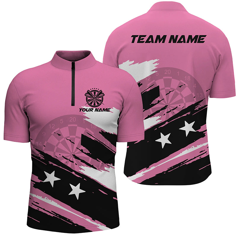 Pinkes Dart Herren Shirt mit Viertelreißverschluss, Grunge-Stil Dart Trikot für Muttertag TDM1430