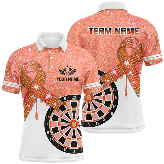 Individuelles Orange Glitzer Schleife Brustkrebs Bewusstsein Herren Poloshirt, Darttrikot TDM1796