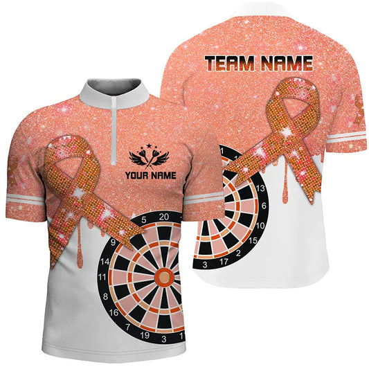 Orange Glitzer-Schleife Brustkrebs-Aufklärung Herren Shirt mit Viertelreißverschluss, Dart Trikot TDM1796