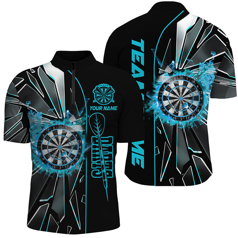 Türkises Break Glass Dart Herren Shirt mit Viertelreißverschluss, Dart Liga Trikot Dart Trikot TDM1998