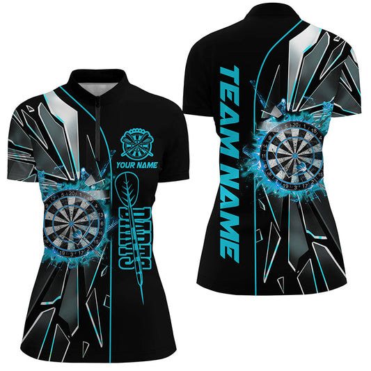 Individuelles Türkises Break Glass Dart Quarter Zip Shirt Für Damen, Dart Liga Shirt Dart Trikot TDM1998