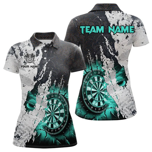 Grunge Riss Wand Dart-Poloshirts für Damen, Individuelle Türkise Dart-Trikots TDM3708