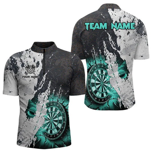 Grunge Riss Wand Dart Viertelreißverschluss Shirts Herren, Individuelles Türkis Dart Trikots TDM3708