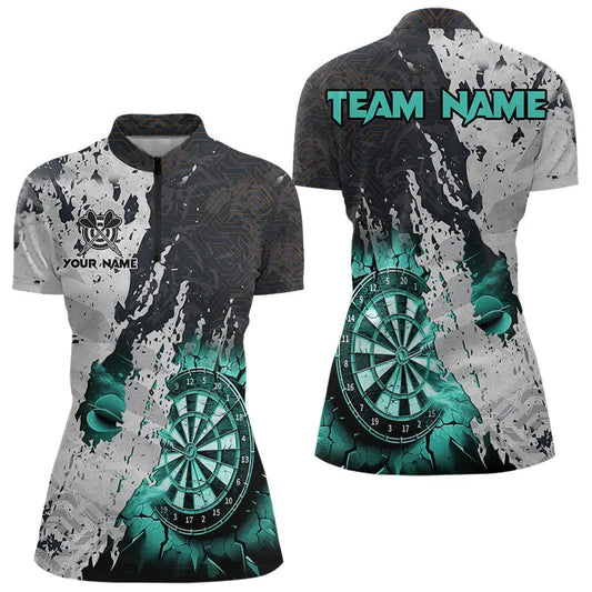 Grunge Riss Wand Dart Damen Quarter Zip Shirts, Individuelle Türkis Dart Trikots TDM3708