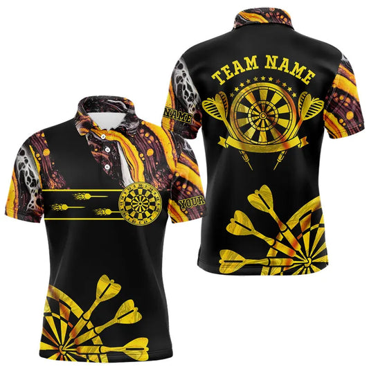 Individuelles Gelbes Goldenes Batik Dart Poloshirt Für Herren – Leuchtende Darttrikots TDM3709