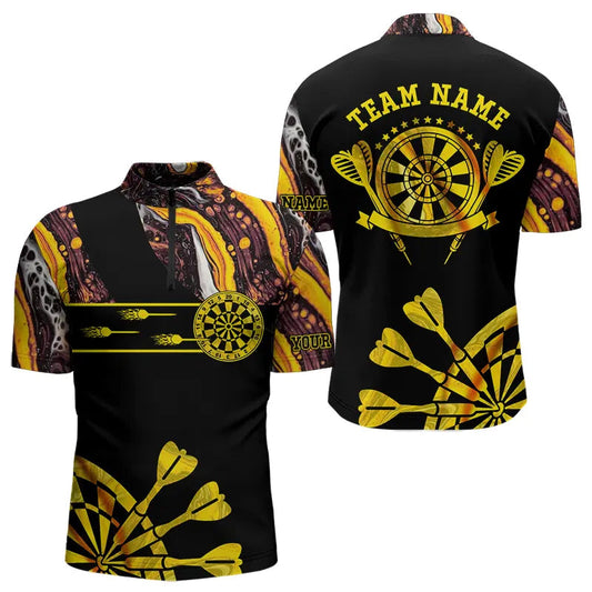 Individuelles Gelb Golden Tie Dye Dart Viertelreißverschluss Herren Shirt – Leuchtende Dart Trikots TDM3709