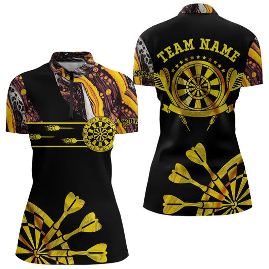 Individuelles Gelb Golden Tie Dye Dart Damen Quarter Zip Shirt – Leuchtende Dart Trikots TDM3709