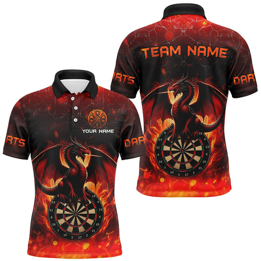 Individuelles Drachen Feuer Flamme Herren Poloshirt, Rotes Dart Teamtrikot TDM2210