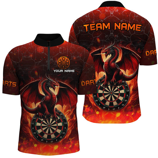Individuelles Dragon Fire Flame Herren Shirt mit Viertelreißverschluss, Rotes Dart Team Trikot TDM2210