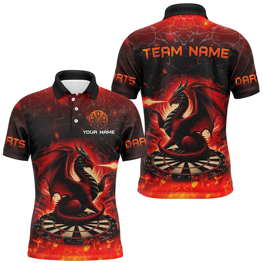 Individuelles Drachen Feuer Flamme Herren Poloshirt, Rotes Dart Teamtrikot TDM2211