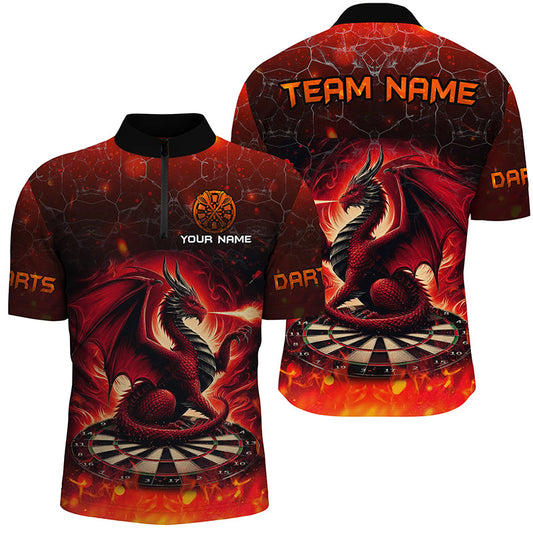 Individuelles Dragon Fire Flame Herren Shirt mit Viertelreißverschluss, Rotes Dart Team Trikot TDM2211