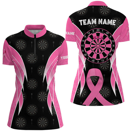 Individuelles Bewusstsein für Brustkrebs Dart Damen Quarter Zip Shirt, Schwarzes Rosa Dart Team Trikot TDM2481