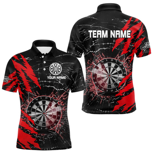 Schwarz-rotes Dartboard-Break-Glass individuelles Dart-Poloshirt für Herren, Team-Darttrikot TDM3215
