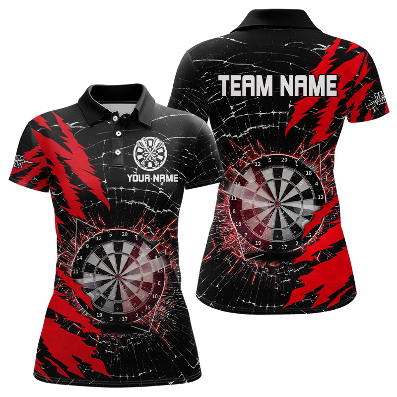 Schwarz-Rot Dartsbrett Glasbruch Individuelles Dart-Poloshirt für Damen, Team Dart-Trikot TDM3215