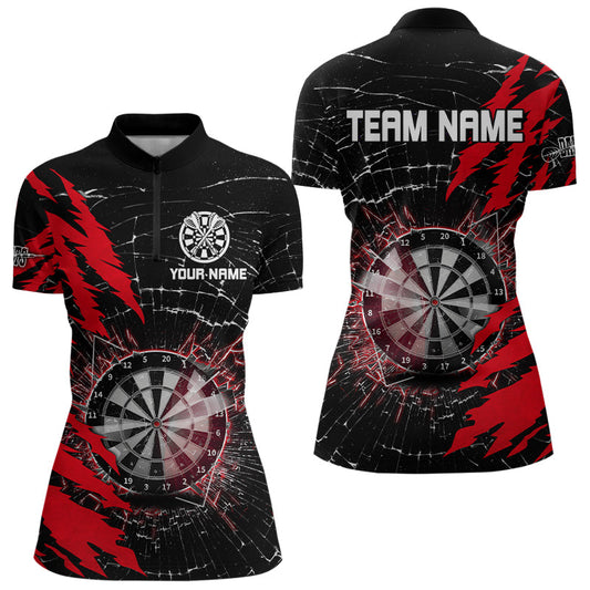 Schwarz-Rotes Dartbrett Glassprung Individuelles Dart Damen Quarter Zip Shirt, Team Dart Trikot TDM3215