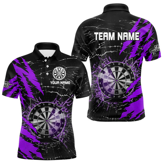 Schwarz-lilanes Dartboard-"Glasscheibe zerbrechen"-individuelles Dart-Poloshirt für Herren, Team-Darttrikot TDM3217
