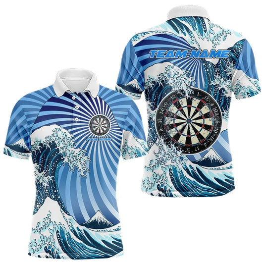 Personalisierte Blaue Darts Wellen Meer Darts Polo & Viertelreißverschluss Herren Dartshirts Lustiges Darttrikot TDM3419