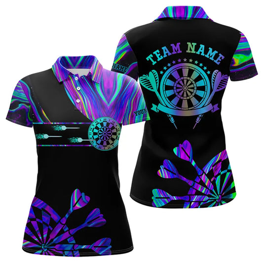 Neon Lila Blau Darts Tie-Dye Polo & Zip – Leuchtende Damen Dartshirts mit Wunschdesign TDM3559