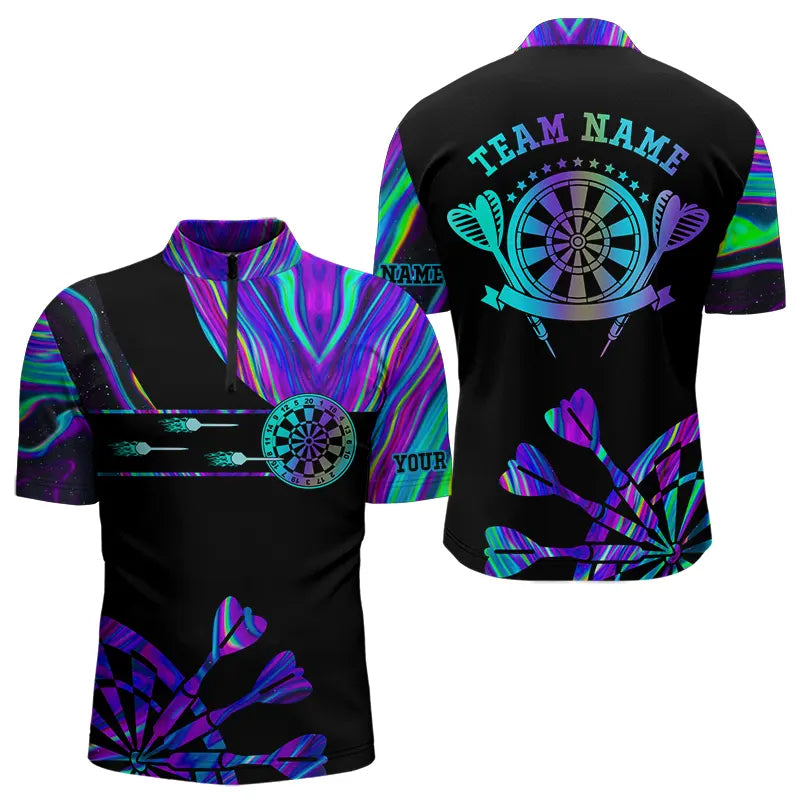 Neon Lila Blau Darts Tie-Dye Polo & Zip – Leuchtende Herren Dartshirts mit Wunschdesign TDM3559