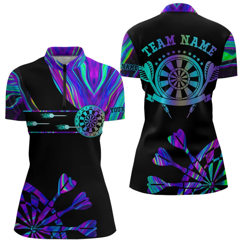 Neon Lila Blau Darts Tie-Dye Polo & Zip – Leuchtende Damen Dartshirts mit Wunschdesign TDM3559