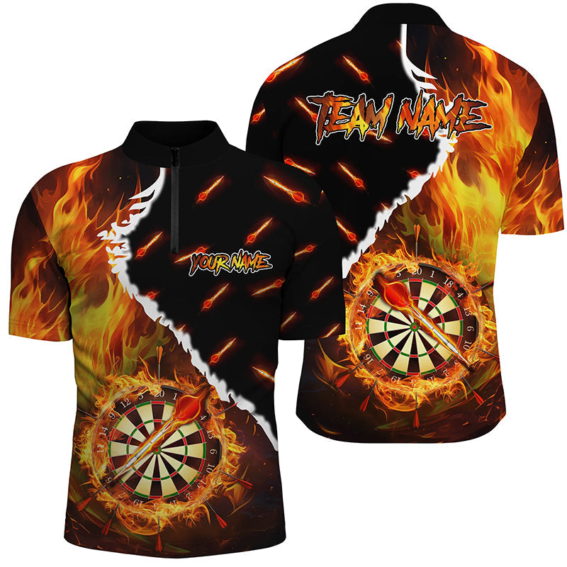 Dartboard Feuer Flamme Herren Shirt mit Viertelreißverschluss, Dart Team Trikot TDM1819