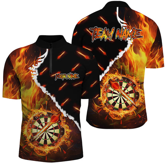 Dartboard Feuer Flamme Herren Shirt mit Viertelreißverschluss, Dart Team Trikot TDM1819