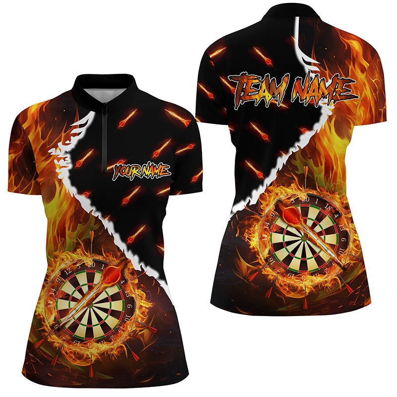 Individuelles Dartboard Fire Flame Dart Quarter Zip Shirt für Damen, Dart Teamtrikot TDM1819
