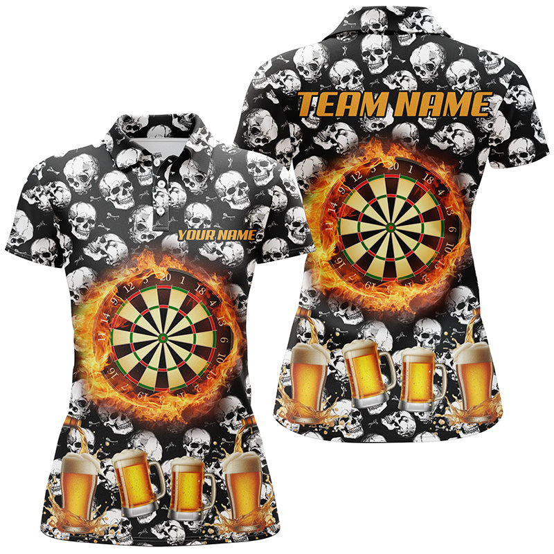 Individuelles Flammen Dartboard Bier Skull Dart Poloshirt für Damen, Lustiges Trink Dart Trikot TDM2734