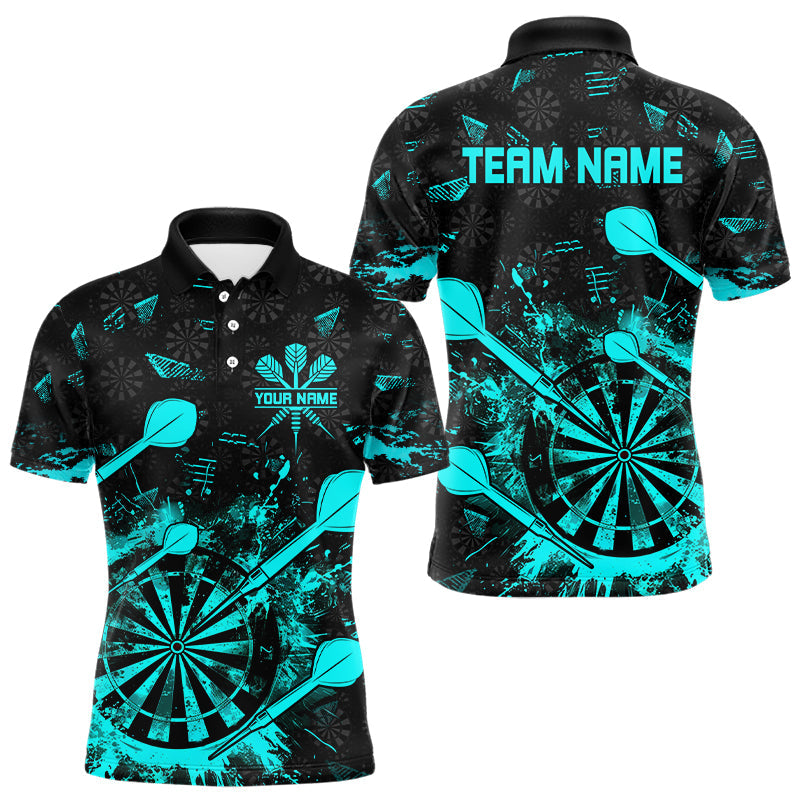 Schwarz Und Türkis Grunge Darts Polo, Viertelreißverschluss Für Herren Maßgeschneiderte Shirts Für Teamtrikots TDM3226