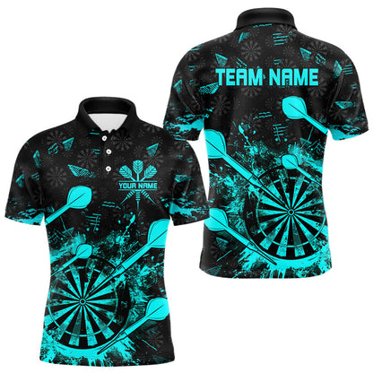 Schwarz Und Türkis Grunge Darts Polo, Viertelreißverschluss Für Herren Maßgeschneiderte Shirts Für Teamtrikots TDM3226