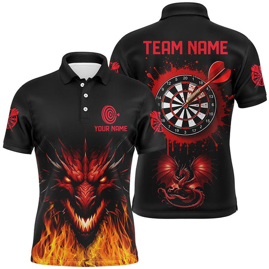 Individuelles Drachen Dart Shirt Für Herren, Schwarzes Rotes Dart Teamtrikot Poloshirt TDM1451
