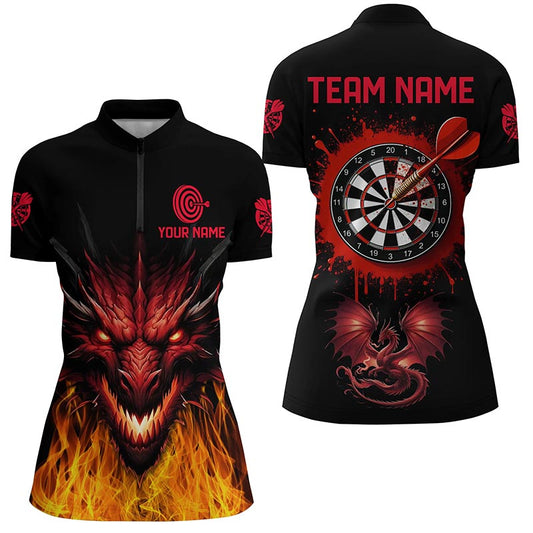 Individuelles Dragon Dart Shirt für Damen, schwarzes rotes Dart Team Jersey Quarter Zip Shirt TDM1451