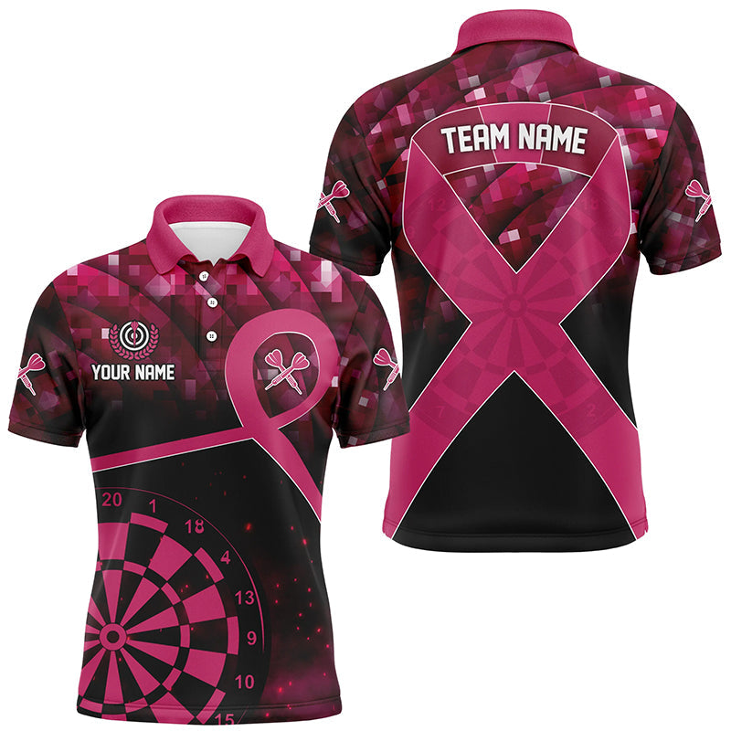 Individuelles Pink Ribbon Awareness Herren Dart Poloshirt, Brustkrebs Darttrikot Geschenk TDM2507
