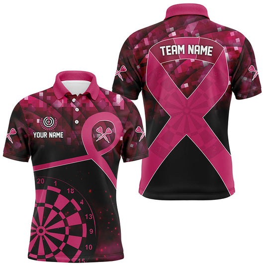 Individuelles Pink Ribbon Awareness Herren Dart Poloshirt, Brustkrebs Darttrikot Geschenk TDM2507