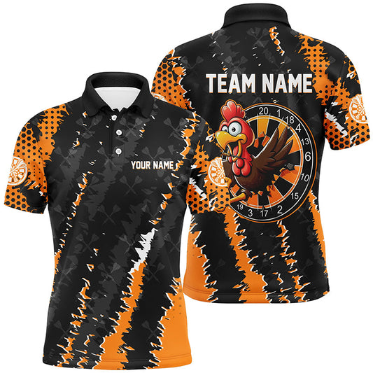 Individuelles Lustiges Truthahn-oranges-schwarzes Dart-Poloshirt für Herren, Thanksgiving-Dart-Geschenke TDM2758