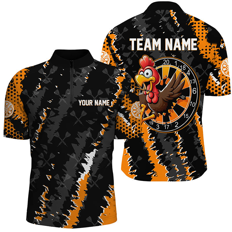 Individuelles Lustiger Truthahn Orange Schwarz Dart Herren Shirt mit Viertelreißverschluss, Erntedank Dart Geschenke TDM2758