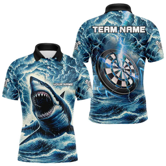 Individuelles Hai-Blitz-blaues Dart-Poloshirt für Herren, Dartshirt Darttrikot TDM3442