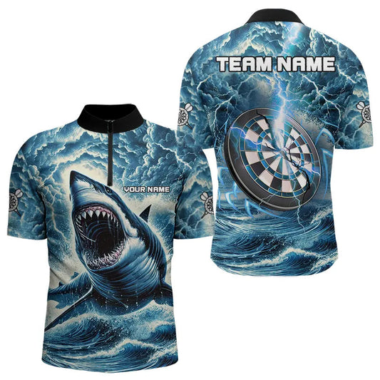 Individuelles Hai Blau Blitz Dart Herren Shirt mit Viertelreißverschluss, Dart Shirt Dart Trikot TDM3442