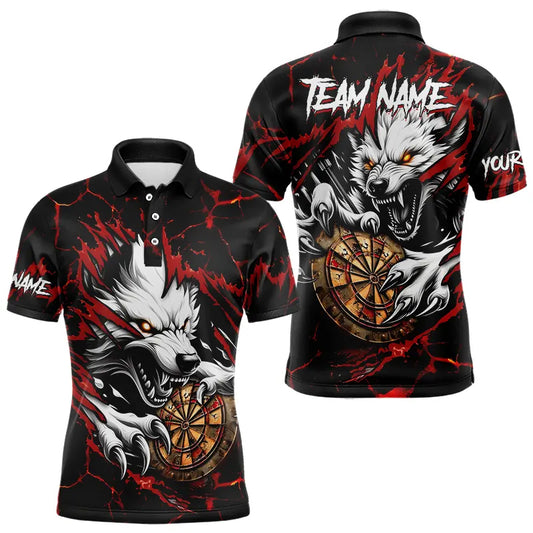 Personalisierter Wolf Blitz Darts Polo & Zip – Herren Dartshirt in Rot mit Teamdesign TDM3443
