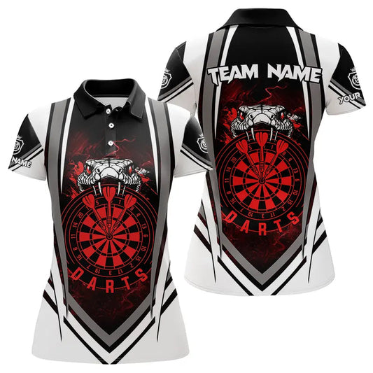 Individuelles Schwarz-Weiß Kobra-Schlange Dart-Poloshirt für Damen, Dart-Trikot-Team-Outfit Rot TDM3586