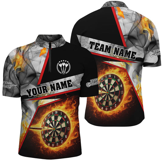 Individuelles Dartflamme Grau Rauch Herren Shirt mit Viertelreißverschluss, Dart Liga Trikot TDM1257