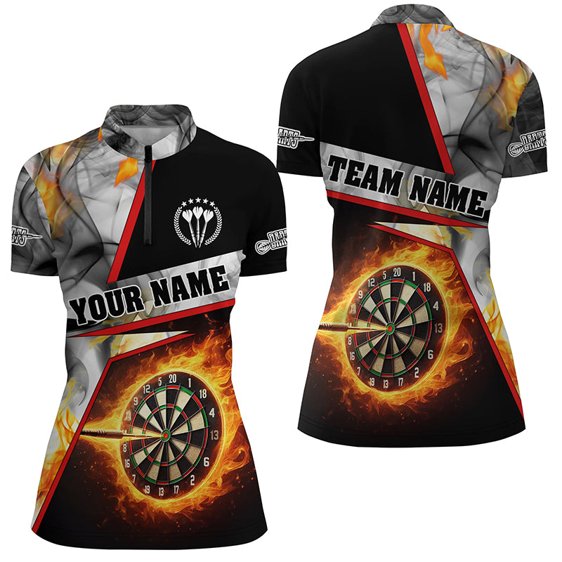 Individuelles Dart Flamme Grauer Rauch Damen Quarter Zip Shirt, Dart Liga Shirts, Dart Trikot TDM1257