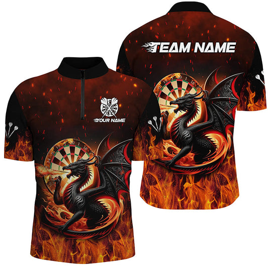 Drachen Dartboard Feuer Flamme Herren Shirt mit Viertelreißverschluss, Dart Trikot für Team TDM1840