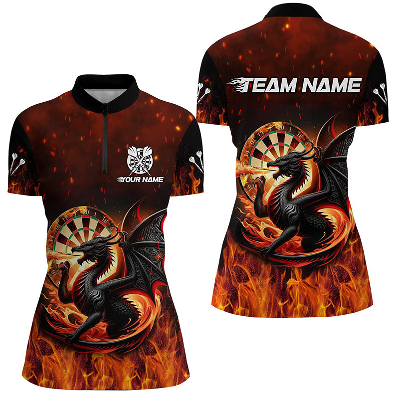 Individuelles Dragon Dartboard Fire Flame Dart Quarter Zip Shirt für Damen, Darttrikot für Team TDM1840