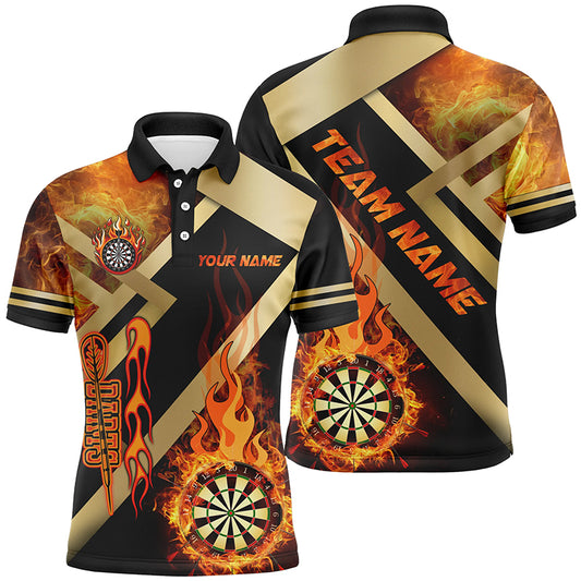 Personalisierte Gold-Schwarz Dartscheibe mit Feuer – Herren Dartshirts & Teamtrikots TDM2048