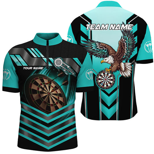 Türkises Dartboard Leichter Adler Dart Herren Shirt mit Viertelreißverschluss, Dart Trikot TDM2050