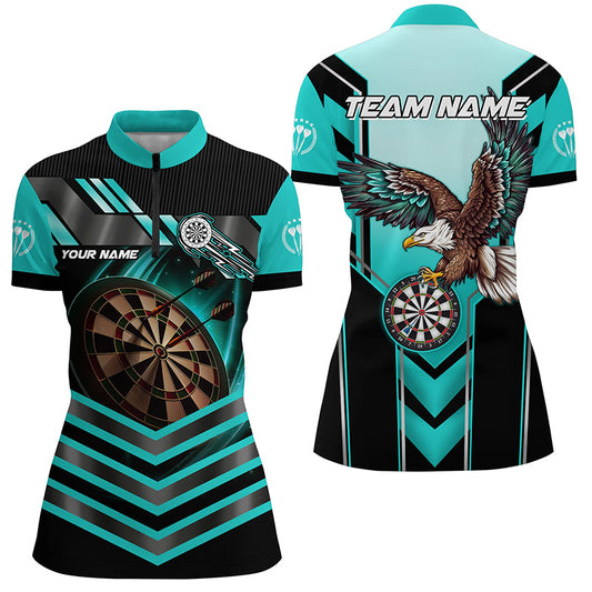 Individuelles Türkises Dartboard Leichter Adler Dart Quarter Zip Shirt Für Damen, Dart Trikot TDM2050