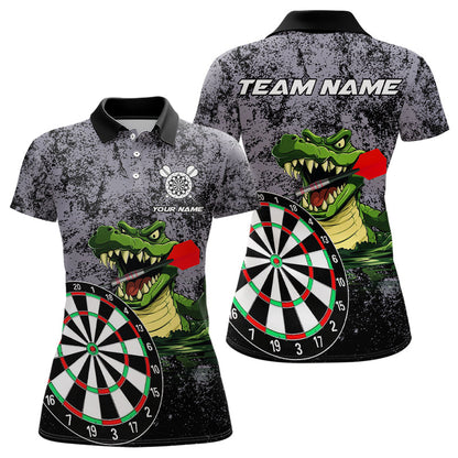 Personalisierte Grüne Lustige Krokodil-Grunge Damen-Dartshirts, Dart-Teamtrikots, Dart-Geschenke TDM3244