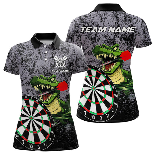 Personalisierte Grüne Lustige Krokodil-Grunge Damen-Dartshirts, Dart-Teamtrikots, Dart-Geschenke TDM3244
